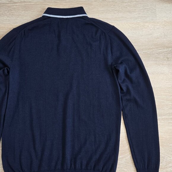 The Tie Bar Navy Tipped Long Sleeve Polo Small 100% Merino Wool Lightweight - Picture 10 of 13